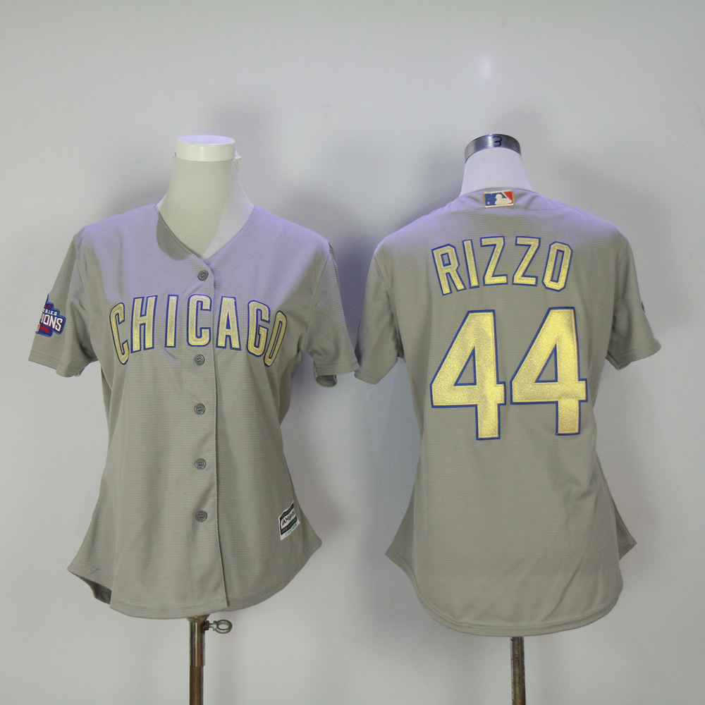Women Chicago Cubs #44 Rizzo Grey Champion MLB Jerseys->women mlb jersey->Women Jersey